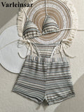 New Sexy Striped Halter Bikini Women Swimwear Three-pieces Bikini set With Shorts Female Swimsuit Bathing Suit Bather Swim V6326