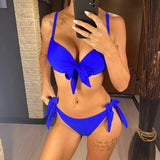 XS - XL Knotted Push Up Bikini Swimsuit Female Swimwear Women Two-pieces Bikini Set With Bra Cup Bather Bathing Suit Swim V3992