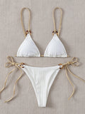 Sexy Rib Texture Triangle String Bikini Set Women Push Up Padded Thong Swimsuit Female Cut Out Bathing Suit Swimwear Biquini