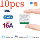 1pc 16A Mini Wifi DIY Light Switches Module 2-way Control Works With Tuya Smart Life APP Alexa Alice Google Home