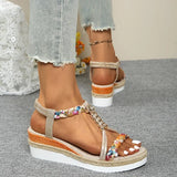 Fashion T-Strap Platform Sandals for Women New Mix Color Elastic Band Wedge Sandals Woman Summer Daily Open Toe Sandalias Female