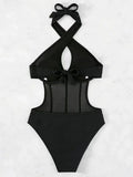 Halter Mesh Sheer Underwired One Piece Swimsuit Women Swimwear Female Backless Hollow Out Monokini High Cut Bathing Suit Swim