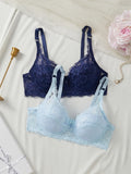 2Pcs/Set Lace Bra for Women Sexy Underwire Push-Up Bra Breathable Mesh Thin Soft Lingerie Adjustable No Lining Women's Bra