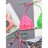 Sexy Leopard Printed Splicing Halter Bikini Women Swimwear Female Swimsuit Two-Pieces Bikini Set Bather Bathing Suit Swim V4517