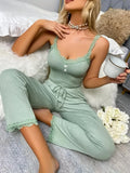 Women’s Summer Lace Trim Pajama Set, Ribbed Cami Top and Long Pants, Soft Casual Loungewear Sleepwear for Ladies
