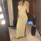 V Neck Sleeveless Hollow Out Crochet Knitted Tunic Beach Cover Up Cover-ups Beach Dress Beach Wear Beachwear Female Women V7212