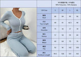 Y2K Ribbed Knit Loungewear Set for Women Long Sleeve V Neck Button Top and Pants Pajamas Two Piece Sleepwear with Lace Trim New