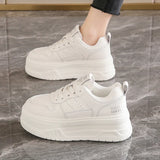 Pu Leather Thick Bottom Sneakers Women 2025 Breathable Platform Vulcanised Shoes Woman Womens All Match Lace Up Casual Sneakers