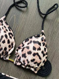 2026 Sexy Leopard Print Swimwear Women'S Split Bikini Set Woven Rope Strap Fringe Beach Women'S Two-Piece Swimsuit Bathing Suit