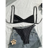 S - XL Polka Dot V Neck Bikini Women Swimwear Female Swimsuit Two-pieces Bikini set High Leg Cut Bather Bathing Suit Swim V8147