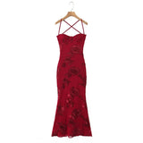 Sexy Backless Cross-cutout Strap Dress For Women Heavy-duty Fishbone Steel Support Slim-fit Jacquard Gown Fishtail Long CAUP