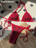 Embroidery Halter High Leg Cut Bikini Female Swimsuit Women Swimwear Two-Pieces Bikini Set Padded Bather Bathing Suit Swim V6849