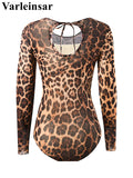 S - XXL New Sexy With Shorts Leopard Long Sleeve One Piece Swimsuit Women Swimwear Female Padded Bather Bathing Suit Swim V7348