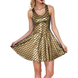 Cocktail Dress Womens Glitter Costume Party Dresses Swing A Line Metallic Shiny Festival Outfit Cosplay Fish Scale Vestidos