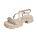 Summer High Heel Sandals Women's Outdoor Wear Thick Bottom Lightweight Trendy Small Size Beach Shoes Korean Style Footwear