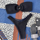 Sexy Fishnet Strapless Bandeau Bikini Women Swimsuit Female Swimwear Two-pieces Bikini set High Cut Bather Bathing Suit Swim