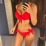 XS - XL Knotted Push Up Bikini Swimsuit Female Swimwear Women Two-pieces Bikini Set With Bra Cup Bather Bathing Suit Swim V3992