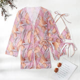 With Cover Up Leaves Printed Bikini Women Swimwear Female Swimsuit Three-pieces Bikini Set Bather Bathing Suit Swim Beachwear