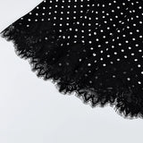 FDYOUI 2026 Woman Clothes Lace Patchwork Polka Dot Skirts Female Sexy Tight Short Skirt Black Party Night Club Dress Streetwear