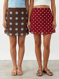 2026 Summer Women Mini Skirt Dot Print Elastic Waist Loose A-line Skirts Daily Casual Retro Skirt Streetwear