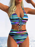 Sexy Pink Leopard Print Gradient Bikini Set Women Drawstring V Neck Push Up High Waist Swimsuit 2026 Beach Bathing Suit Swimwear