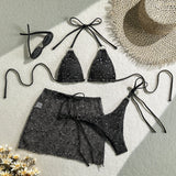 With Fishnet Sarong Skirt Halter Micro Bikini Women Swimwear Female Swimsuit Three-pieces Bikini Set Bathing Suit Swim Beachwear