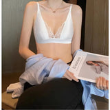 Elegant French Lace Triangle Bra, Summer Satin Bralette for Small Bust, Wirefree Sensual Lingerie Set MOYISU Panty Bras & Set AB