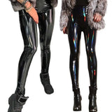 Sexy Nightclub Pants Women Faux Leather Pencil Pants Solid Color High Waist Mirror Surface Solid Color Shinny Slim Trousers