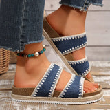 Bohemian Style Platform Slippers Women Plus Size 43 Embroidery Denim Thick Bottom Sandals Woman Open Toe Non Slip Summer Sandles