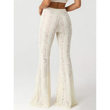 2026 spring and summer slim fit hip-hugging low-waist lace bell-bottom casual pants