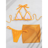 3D Flowers With Skirt Bikini Female Swimsuit Women Swimwear Halter Padded Bather Bathing Suit Swim Three-pieces Bikini set K8102