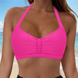 Womens Halter Neck Ruched Bikini Top Padded Push Up Swim Tops Adjustable Tie Back Bathing Suit Top Beach Pool Vacation Swimwear