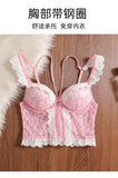 MOYISU Rhinestone Lace Corset Bra Set Pink Halter Bustier Slim-Fit Waist Trainer Sexy Lingerie for Women Party Wedding Outerwear