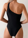 Vintage Black Swimwear Women 2026 Sexy One Shoulder Front Cross Hollow Out Slim One Piece Swimsuit Beach Bathing Suit Monokini