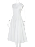 FDYOUI Elegant Sleeveless Backless A-line Party Dress for Woman 2026 Summer Tunics High Waist Solid Wedding Evening Prom Dresses