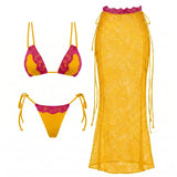 New 3Pcs Crochet Bikini Women Swimsuit Sexy Swimwear Halter Biquini Push Up Swim Suit Strappy Bodysuit Female Bathsuit Beachwear