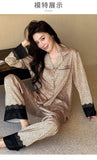2026 Pajamas for Women Ice Silk Sexy Lace Small Leopard Print Long Sleeve Home Clothes Pajamas Set Can Be Weared Outside