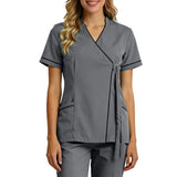 Top For Women Soft V Neck Open Front Scrub Tops Stretchy Short Sleeve Side Tie Shirts ropa de mujer