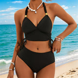 S - XXL 2026 Ribbed Halter Mid Waist Bikini Female Swimsuit Women Swimwear Two-Pieces Bikini Set Bather Bathing Suit Swim V6447