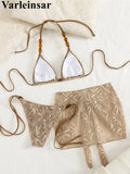 S - XL With Skirt Printed Halter Bikini Women Swimwear Female Swimsuit Three-pieces Bikini set Bather Bathing Suit Swim V8195