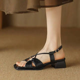 Summer New Model Fashion Middle Heeled Women's Sandals Black Buckle Open-toe Comfortable Hollow-out Women's Shoes High 3.5cm