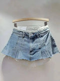 Women's Denim Skirt High Waist Pleated Patchwork Contrast Color Big Pockets Burrs A-line Mini Skirt 2026 Summer New SKIRTS 7W7E