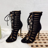 New Big Size 42 Sexy Thin High Heels Cross-tied Gladiator Sandals Women Elegant Black Dancing Party Shoes Stiletto Ankle Booties