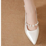 Women's Sandals Cover Toe Chunky Heel Office Lady Sandals Fashion French Butterfly Knot Beads Women Shoes
