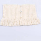 Fashion Casual Hollow-out Knitwear Women Cream White Crochet Knit V Neck Button Front Ruffle Hem Sleeveless Casual Crop Top 38V2