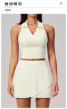 Women's Tracksuit Yoga Set 2 Pieces High Waist Pleate Pocket Skort Fitness Suit Turn Down Collar V Neck Slim Tank Top Sporstwear