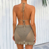 Sexy Halter Hollow Out Beach Skirt Bikini Female Swimsuit Women Swimwear Two-pieces Bikini set Bather Bathing Suit Swim K6782