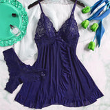 2 Pieces Women's Sleepshirts Sexy Lace Patchwork Camisola Lingerie Nighty Wedding Dress Pijamas Solid Slim Soft V Neck Nightgown