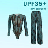 2026 Printed Long Sleeve with Long Pants Sexy One Piece Swimsuit Women Swimwear Female Flowers Padded Bather Bathing Suit Swim