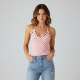 Women's Summer Halter Camis Tops Fashionable Dot Print Sleeveless Deep V Neck Open Back Vest for Party Nightclubs